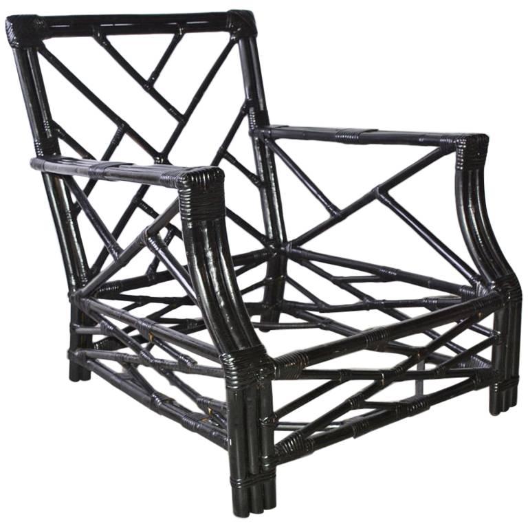 Vintage Black Wicker Or Bamboo Porch Terrace Armchair For Sale At