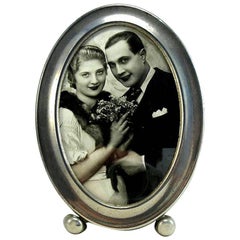 Art Deco Nickel-Plated Oval Picture Frame Made in England