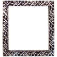 Large American Brutalist Silver Gilded Gesso and Carved Wood Picture Frame
