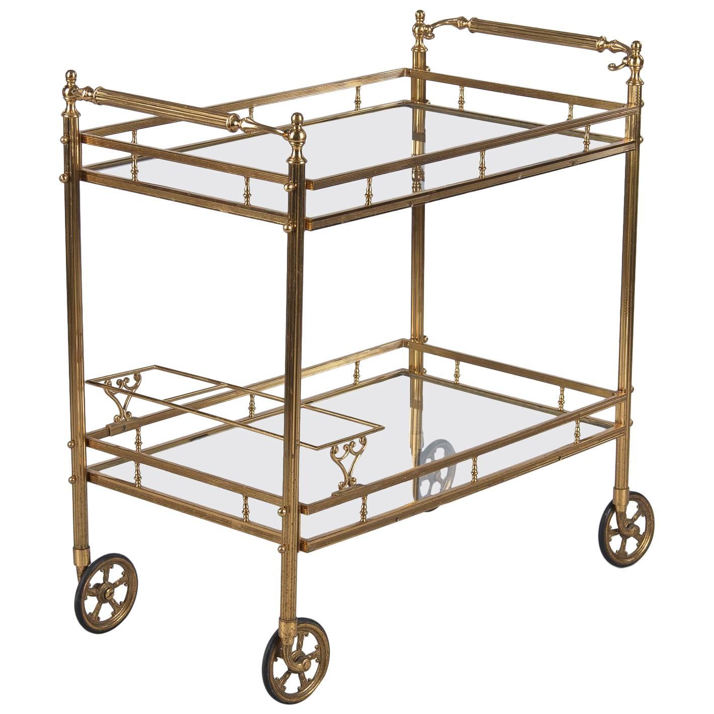 Maison Baguès Brass and Glass Bar Two-Tiered Cart, 1950s