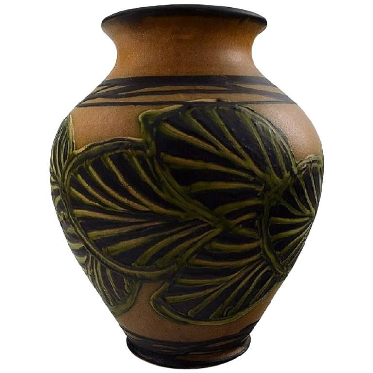 K�ähler, Denmark, Large Glazed Stoneware Vase in Modern Design, 1930s-1940s