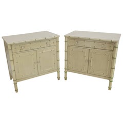 Pair of Faux Bamboo Decorated Bachelor Chests Large End Tables Nightstands 3