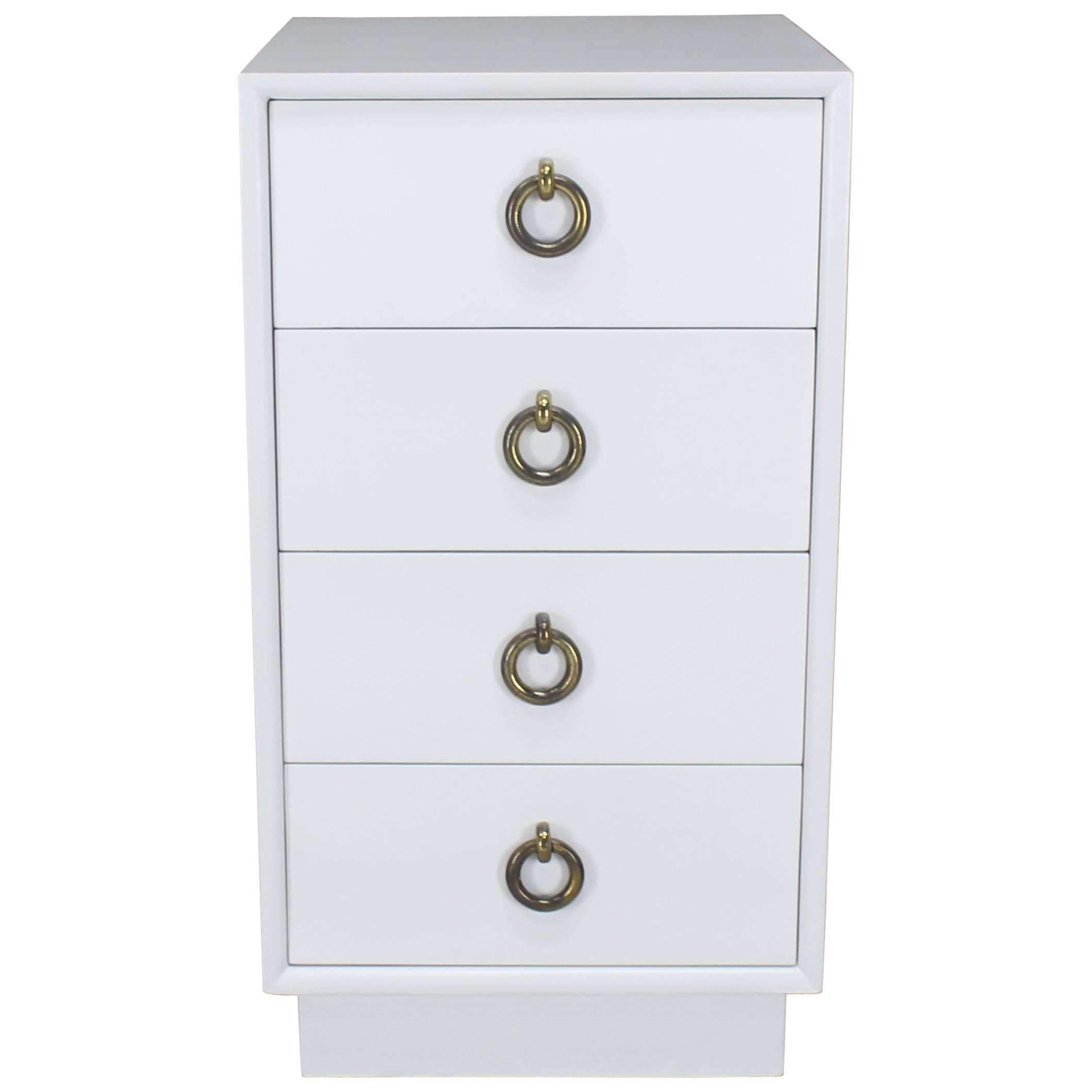 White Lacquer Mid-Century Modern Four-Drawer Cabinet Tall Nightstand End Table For Sale