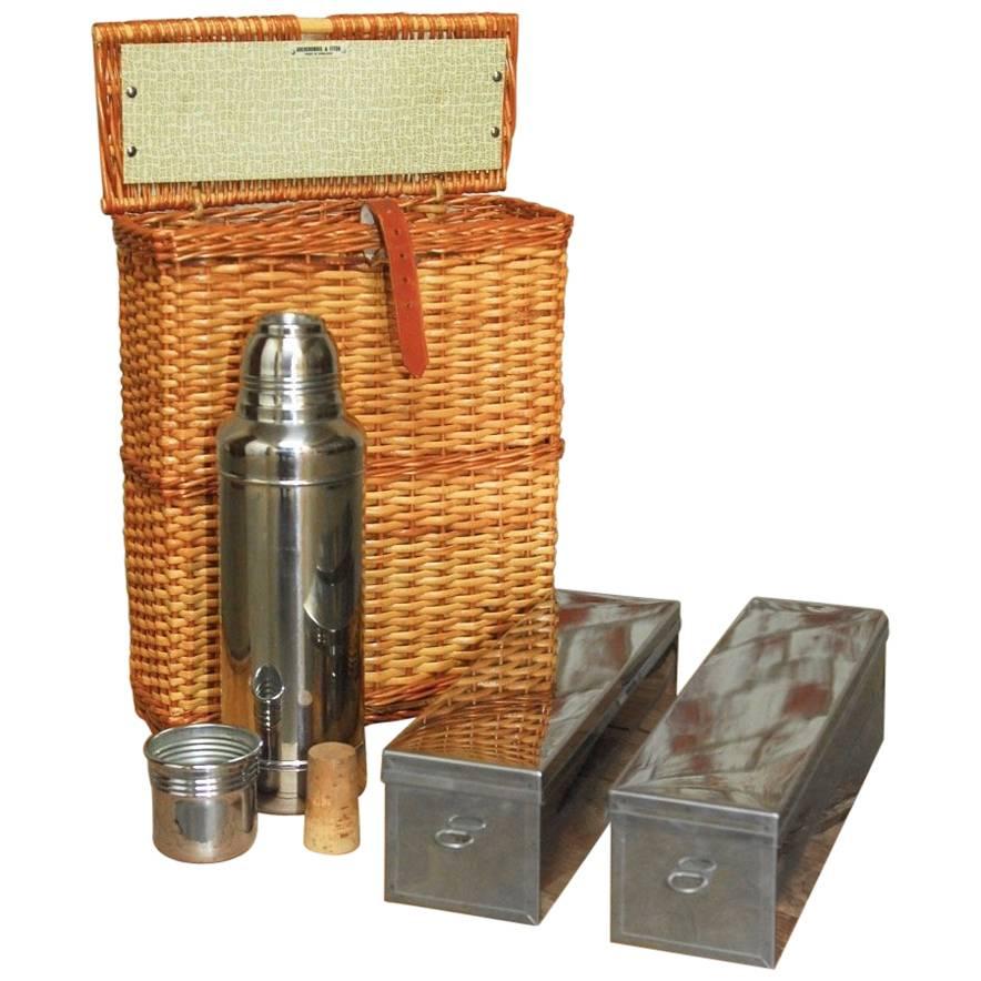 Abercrombie and Fitch Picnic Basket with Sandwich Tins and Thermos