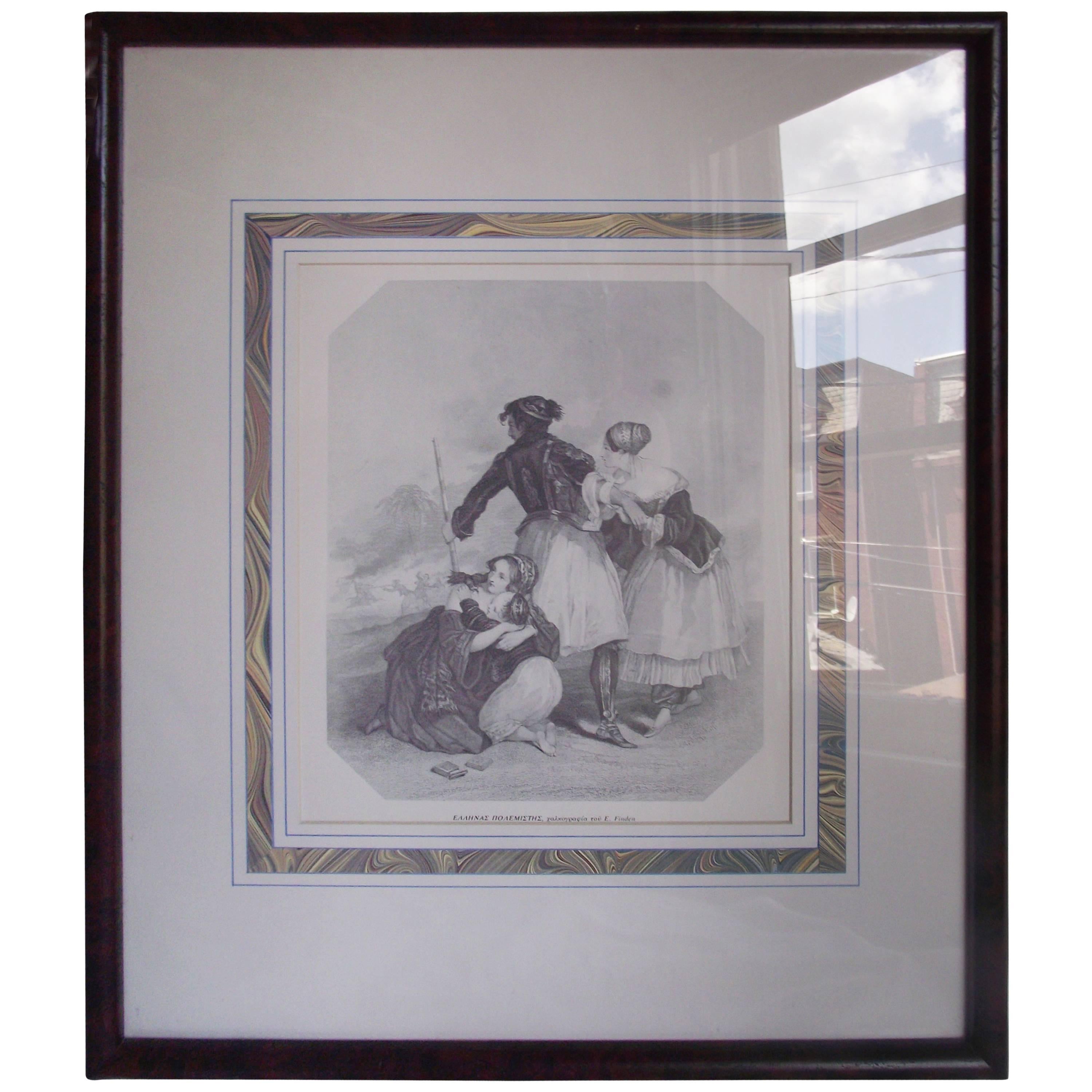 One of five beautifully matted and framed print. Frames have burl wood finish.