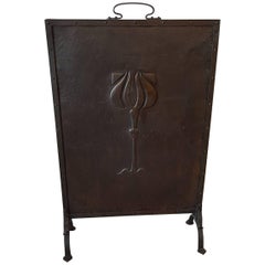 Antique Art Nouveau Fire Screen Decorated with a Flower, Early 20th Century