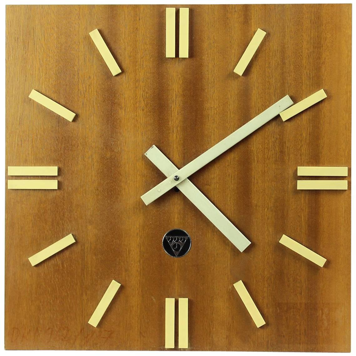 Large Wooden Pragotron Clock Type PPH 410, Czechoslovakia, circa 1980