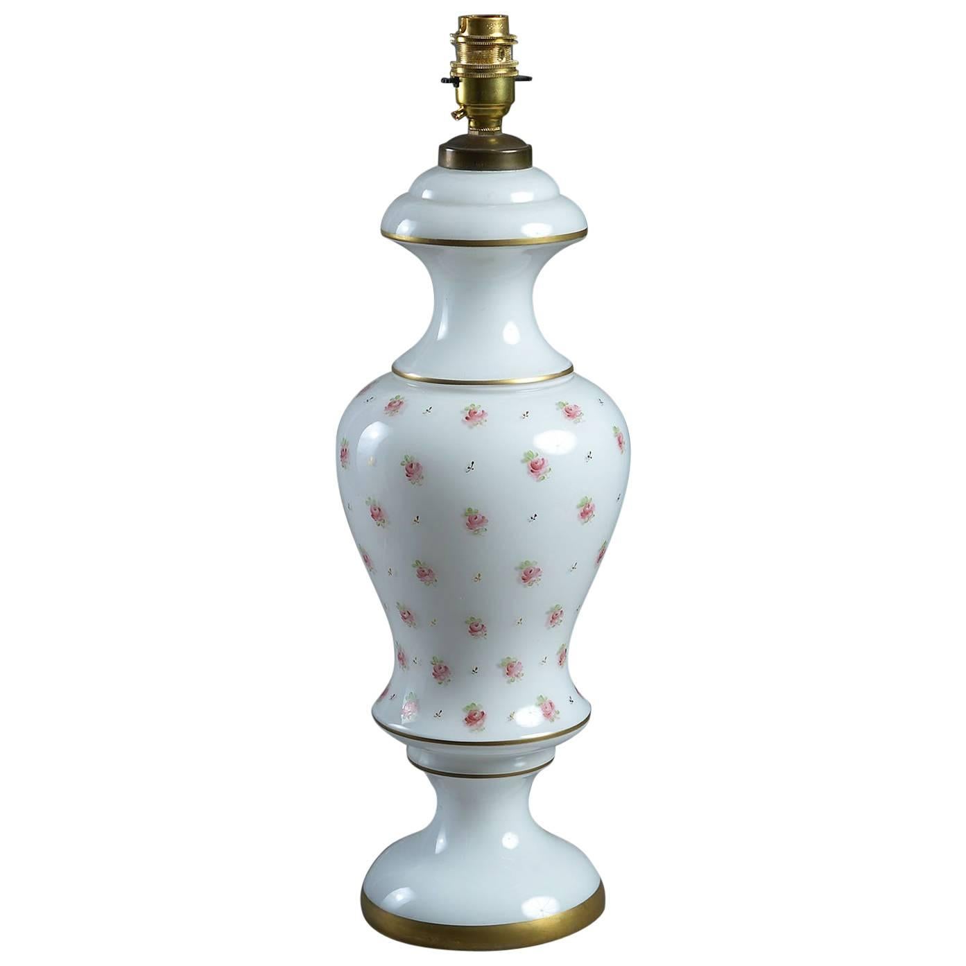 20th Century Rose Painted Opaline Glass Lamp For Sale