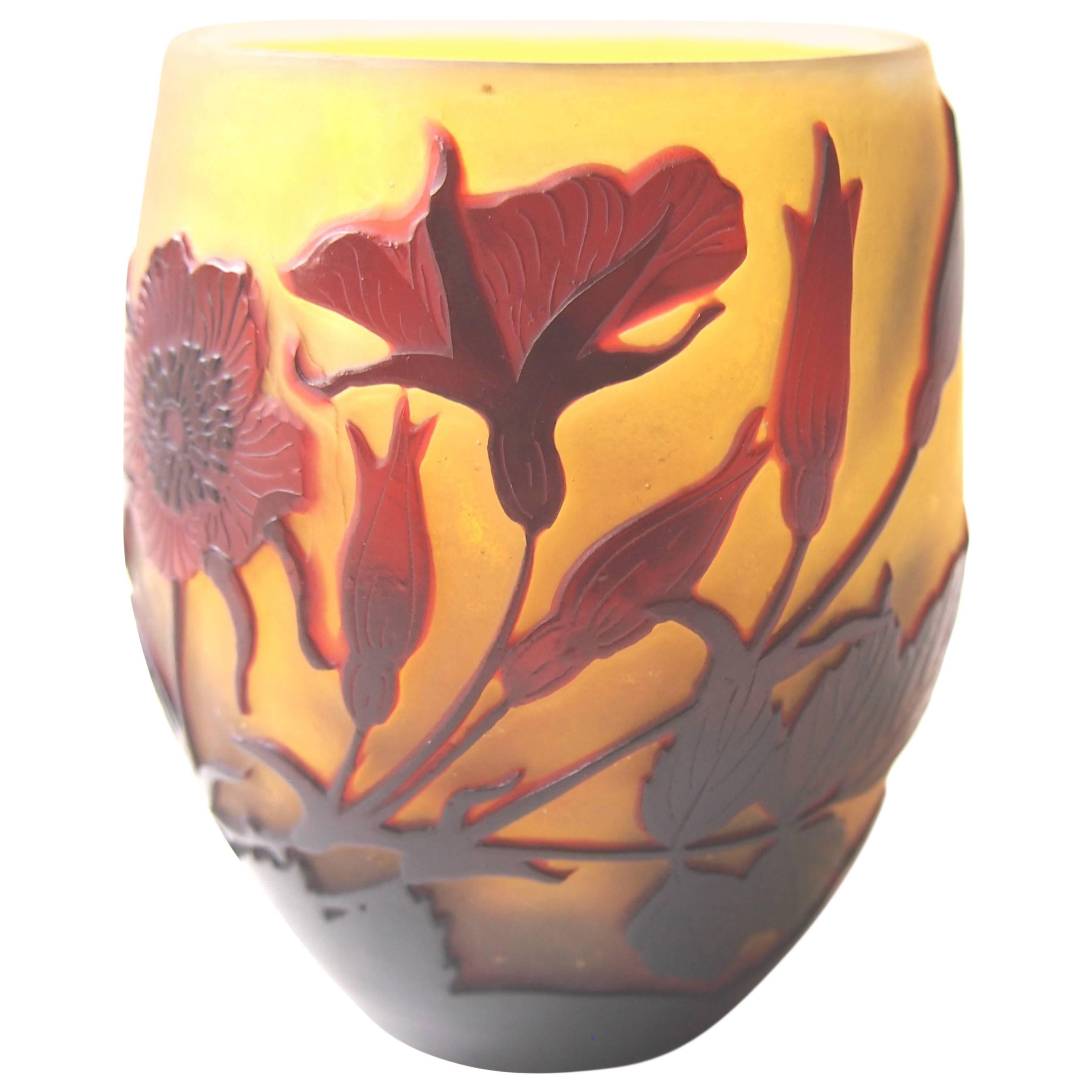 French Art Nouveau Emile Galle Cameo Glass Bowl-Vase circa 1900