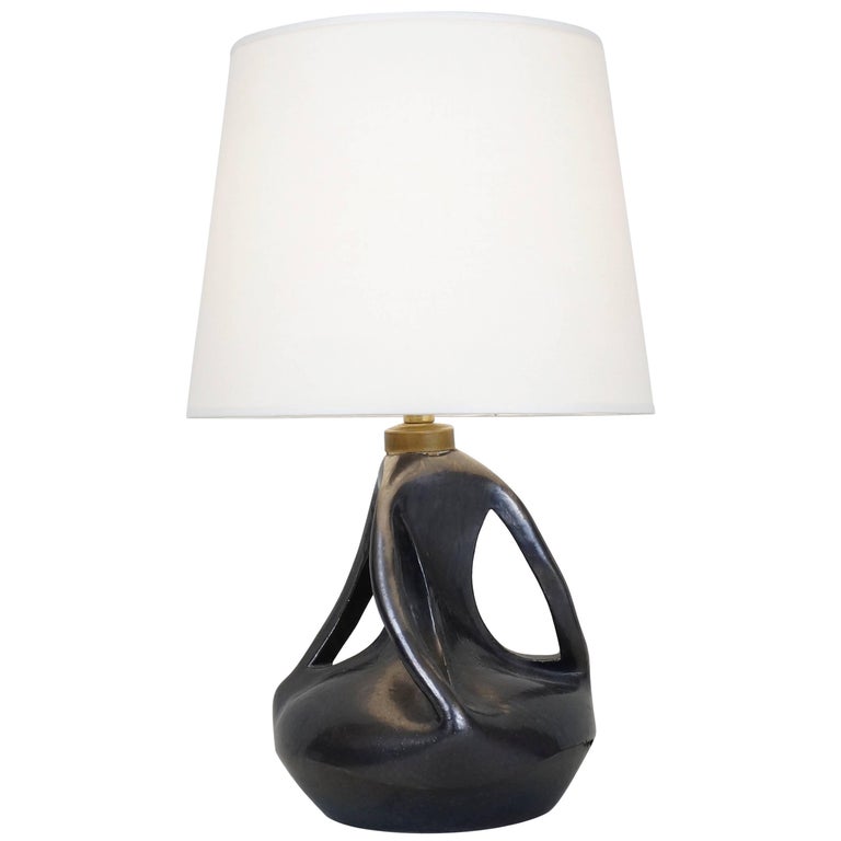 1970 Black Satin Ceramic Table Lamp For Sale at 1stdibs