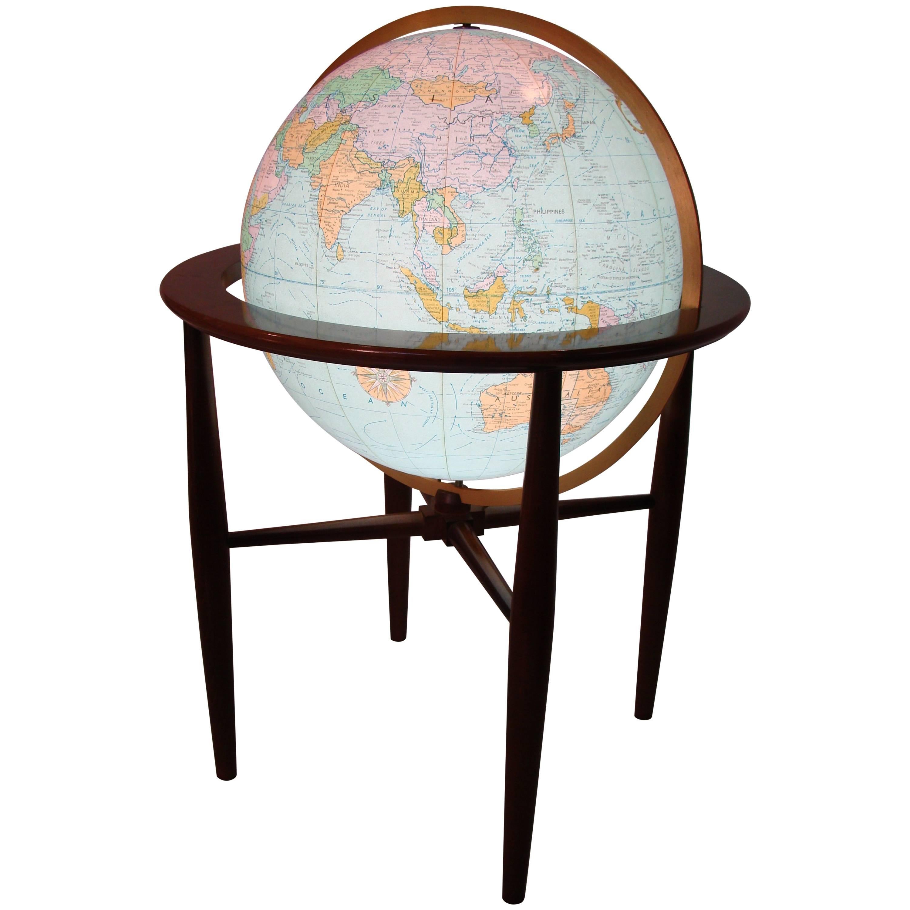 Modernist Replogle Illuminated World Globe on Walnut Stand, circa 1960s