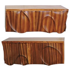 American Studio Phillip Powell Style Mid-Century Modern Zebra Wood Cabinets