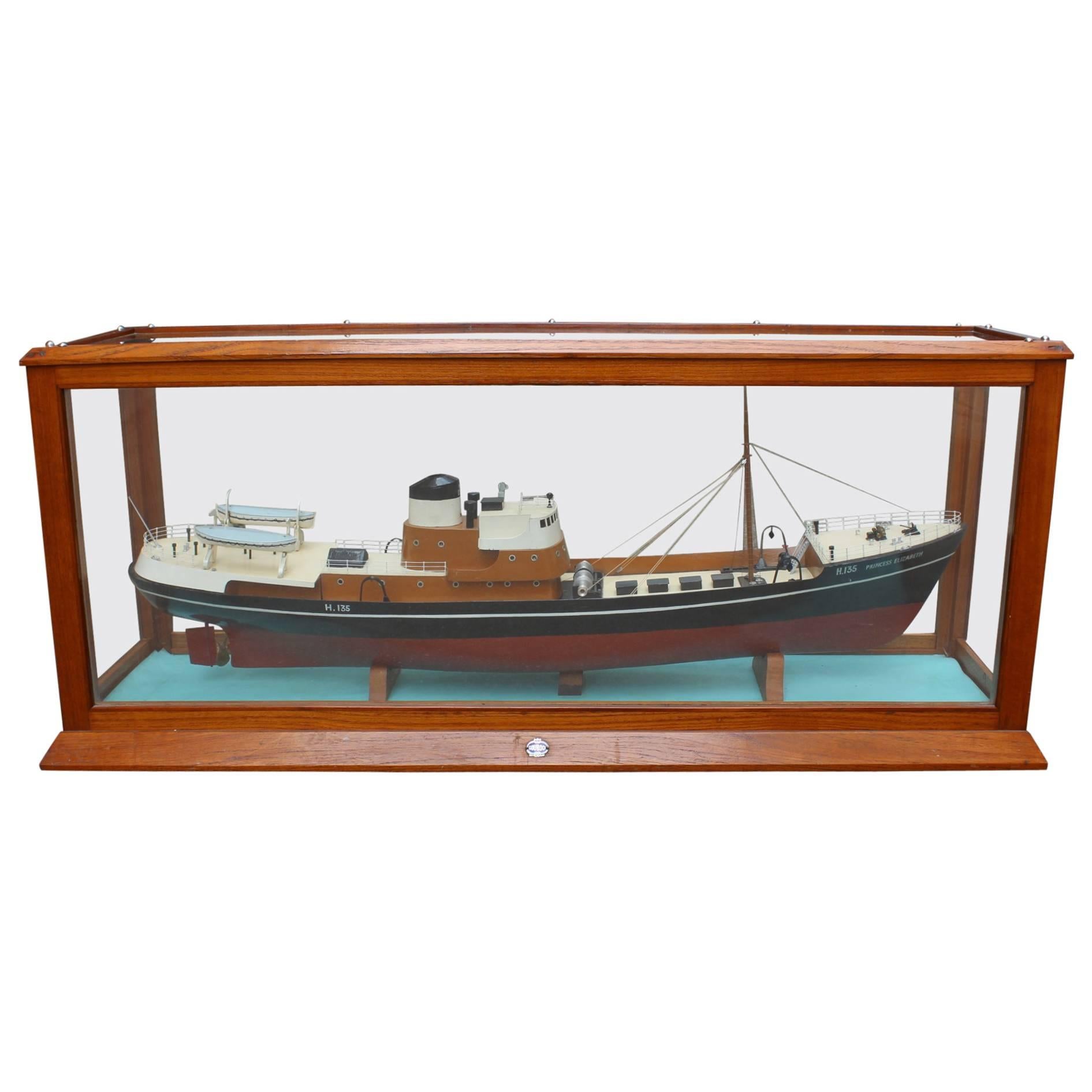 Fantastic Model Ship in Wood and Glass Display 'Gourock', circa 1960 For Sale
