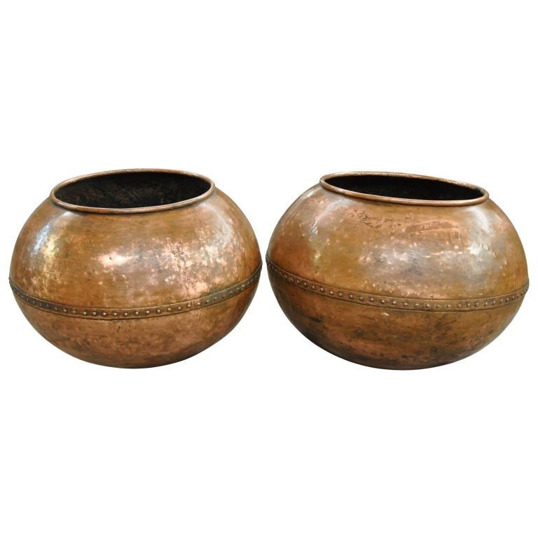 Pair of Large Spanish Copper Pots at 1stdibs