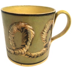 Antique French Yellow Creil Mochaware Pottery Mug