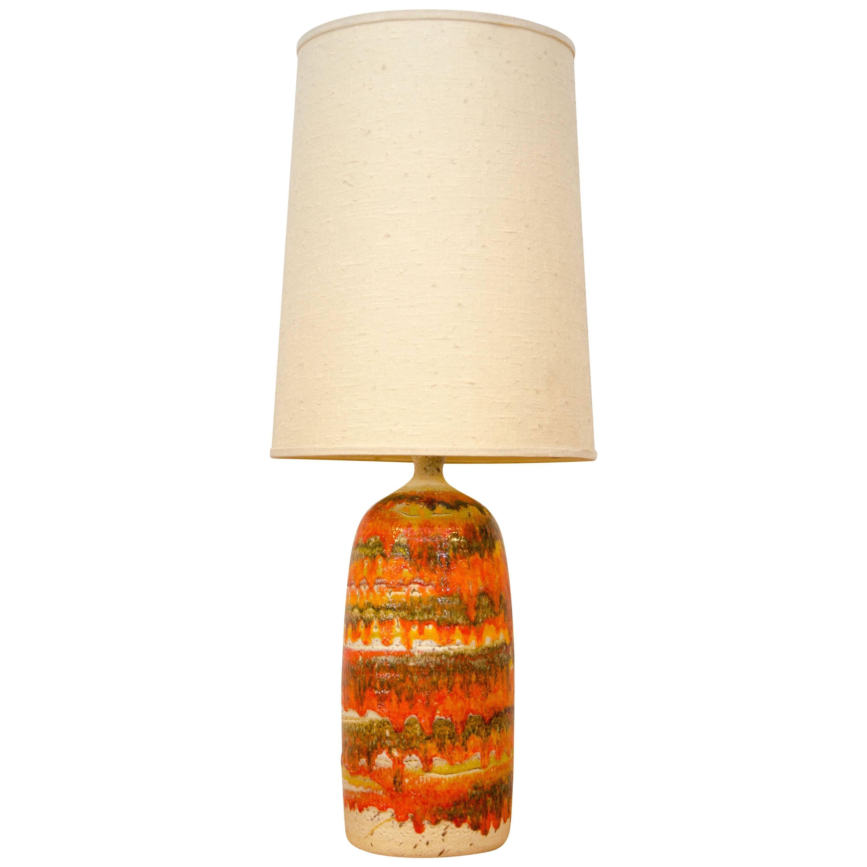 Colorful Drip Glaze Studio Pottery Table Lamp, Original Shade