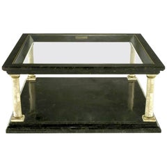 Vintage Maitland-Smith Empire Revival Black Marble and Fossil Stone Coffee Table