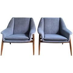 Pair of Grey Vintage Mid-Century Teak Lounge Chairs, 1960s