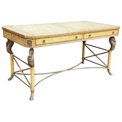 Neoclassical Desk Leather and Wrought Iron by Maitland Smith