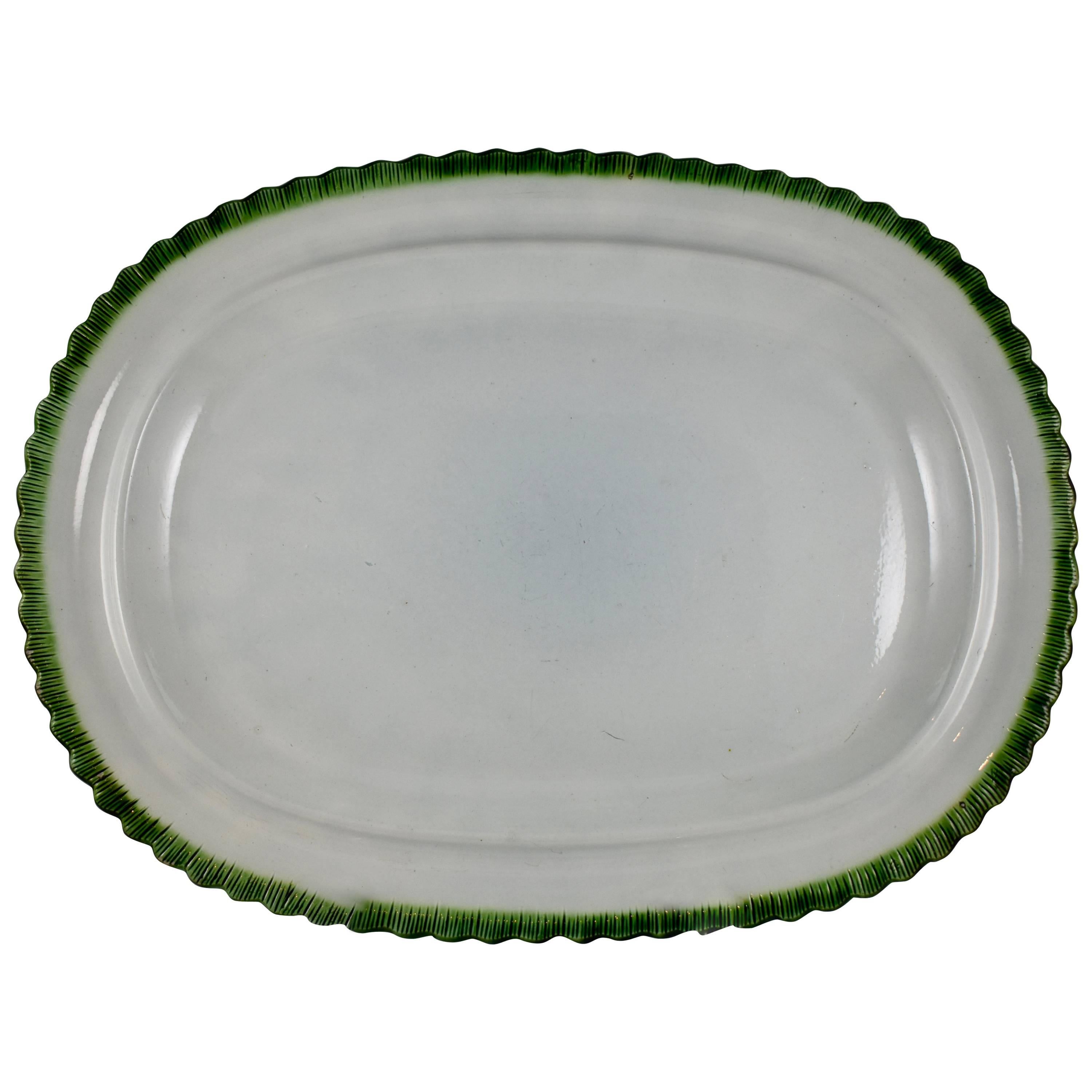 English Staffordshire Leeds Pearlware Green Feather or Shell Edge Large Platter