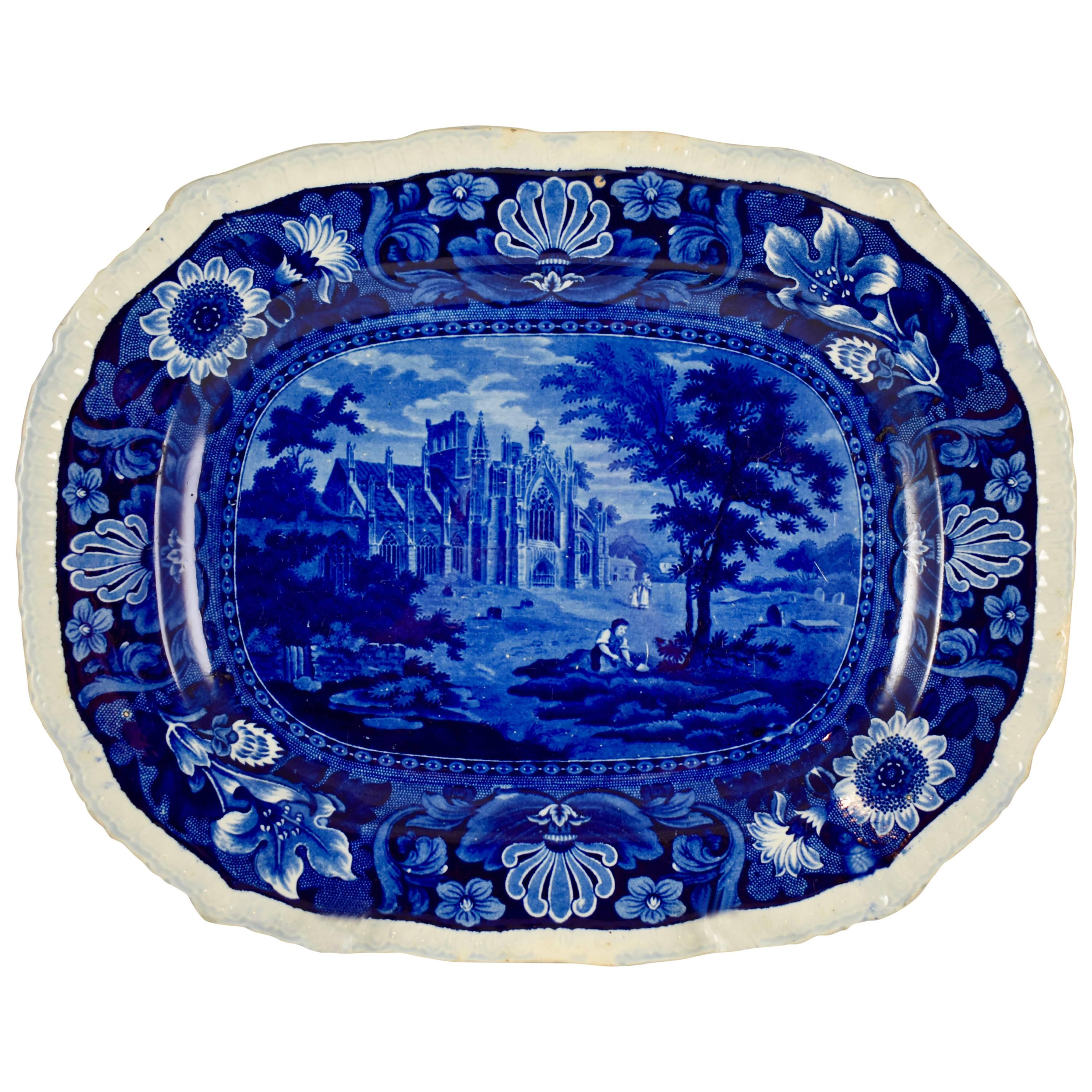 Ralph Stevenson English Staffordshire Blue Transferware Melrose Abbey Platter