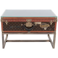 Antique French Louis-Vuitton Alzer Suitcase on Modern Stand, France, circa 1920