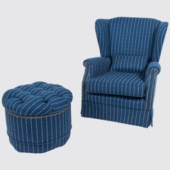 Tufted Wingback Chair with Ottoman New Upholstery from the Company "Backhausen"