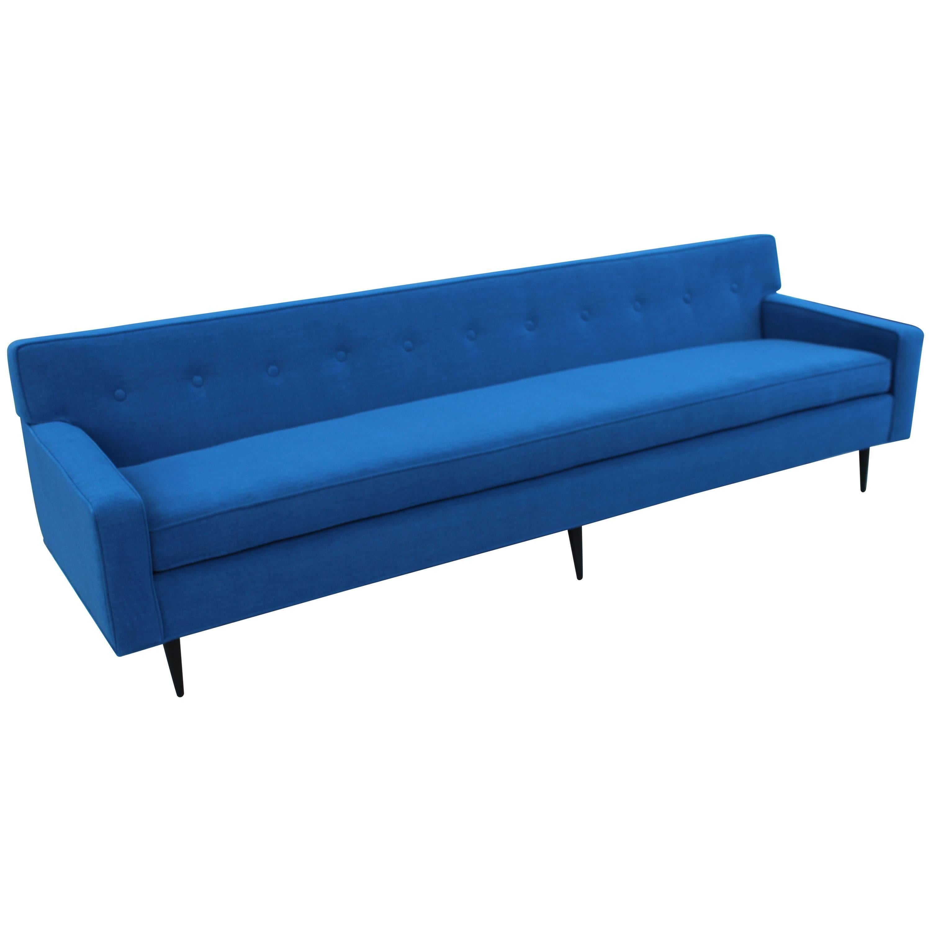 Mid-Century Modern Long Blue Sofa