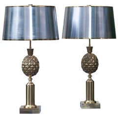 Golden Pineapple Table Lamp Attributed to Maison Charles, Set of Two 6