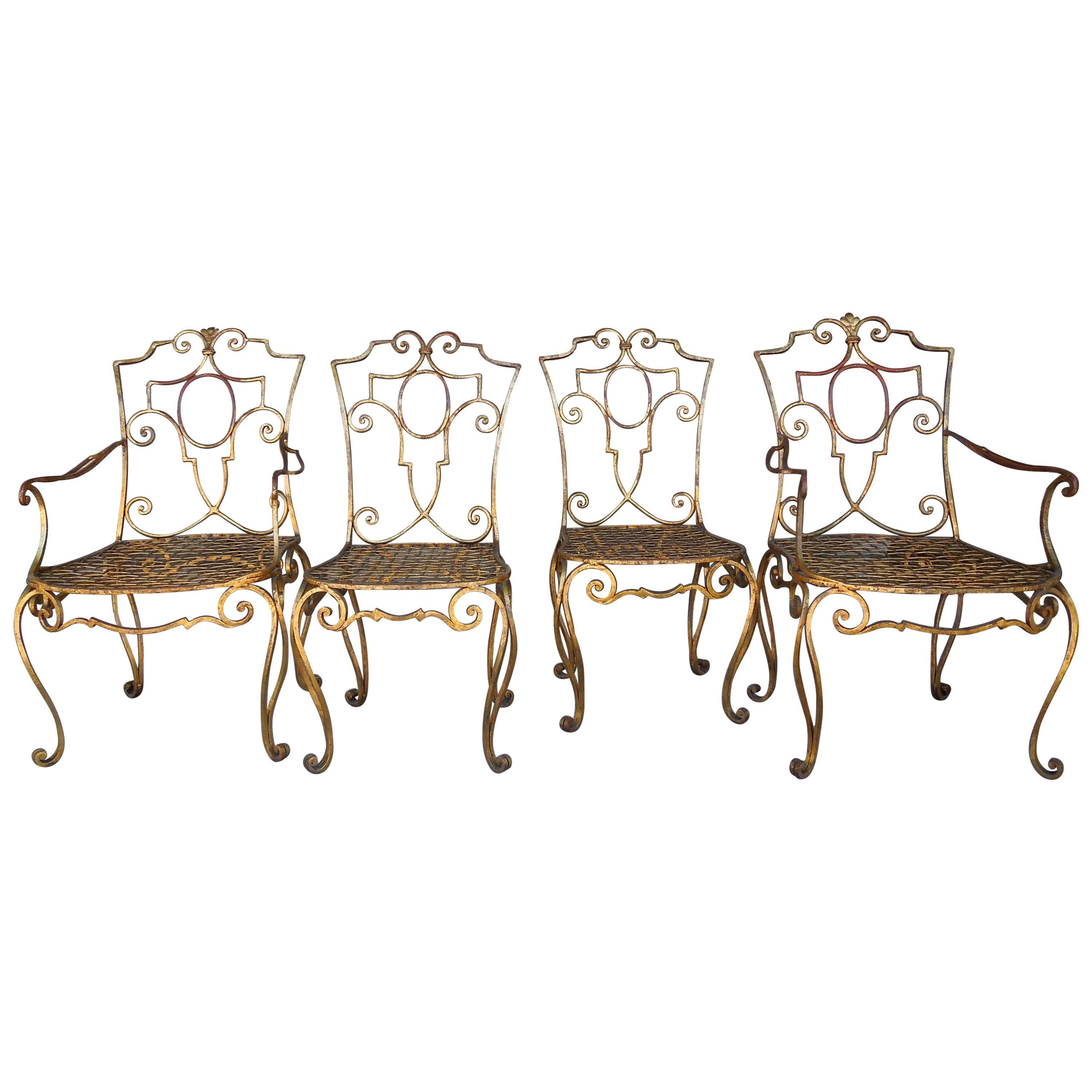 French Moderne Set of Four Gold Gilt Iron Chairs by Jean-Charles Moreux