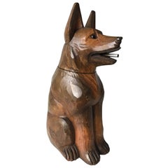 1930s Hand-Carved Wooden German Shepherd Dog Decanter / Bottle Cover