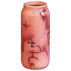Vase sécessionniste rose roux avec glyphes d'influence du Wiener Werkstatte