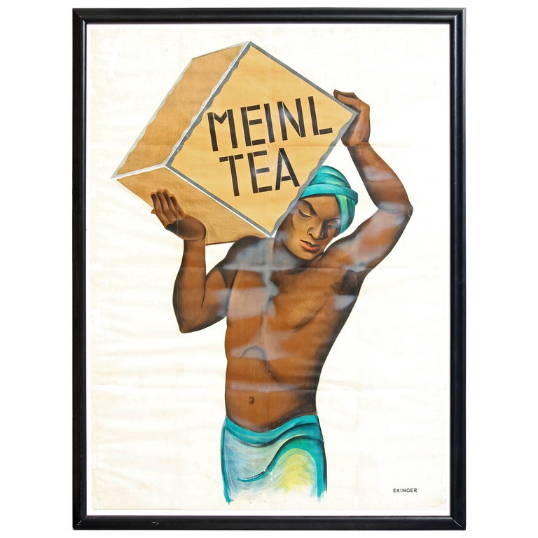 Large Vintage Meinl Tea Poster Framed For Sale at 1stdibs