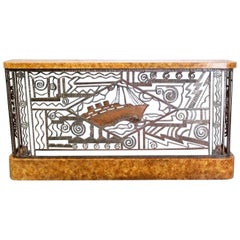 Art Deco Forged Steel and Burl Console with Ocean Liner Motif