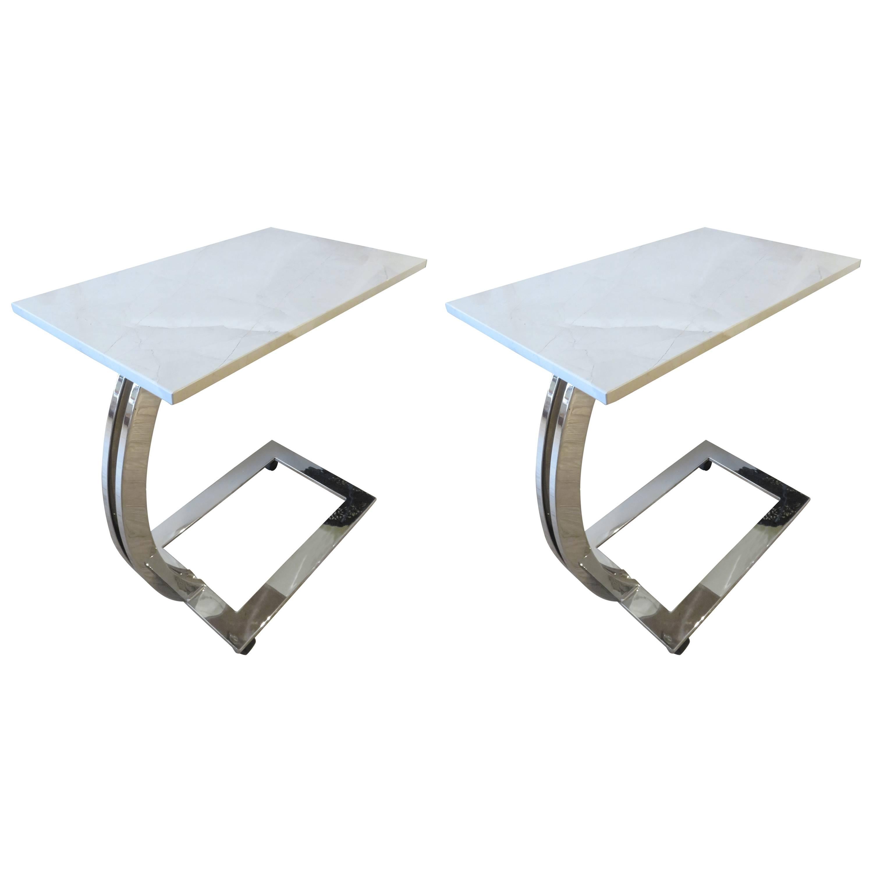 Pair of Marble and Chrome Side Tables