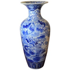 19tth Century Imari Blue and White Japanese Porcelain Large Decorative Vase