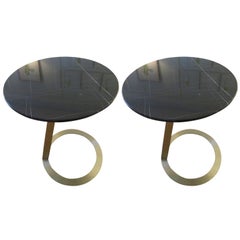 Pair of Brushed Bronze and Marble-Top Side Tables