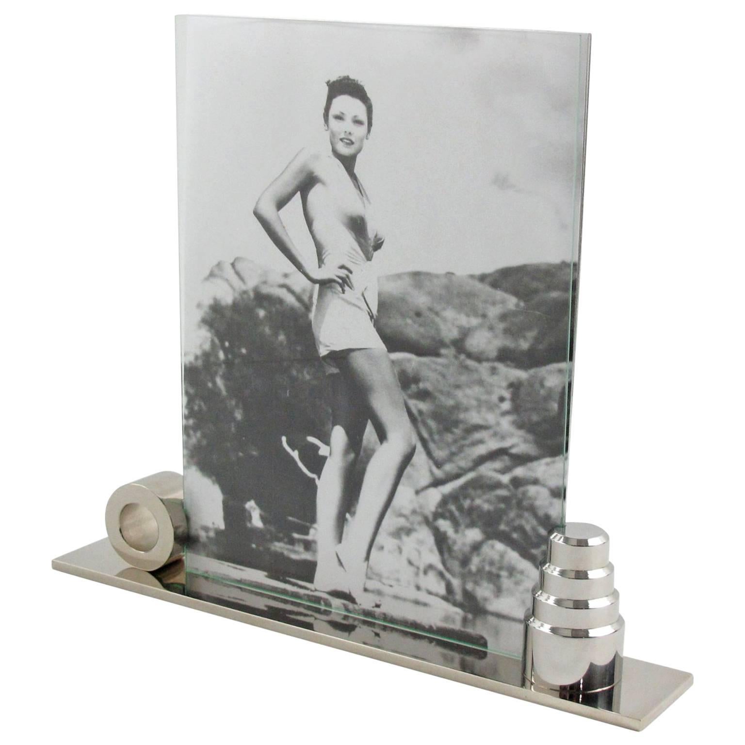Art Deco Machine Age Chrome Picture Photo Frame, France, circa 1930s