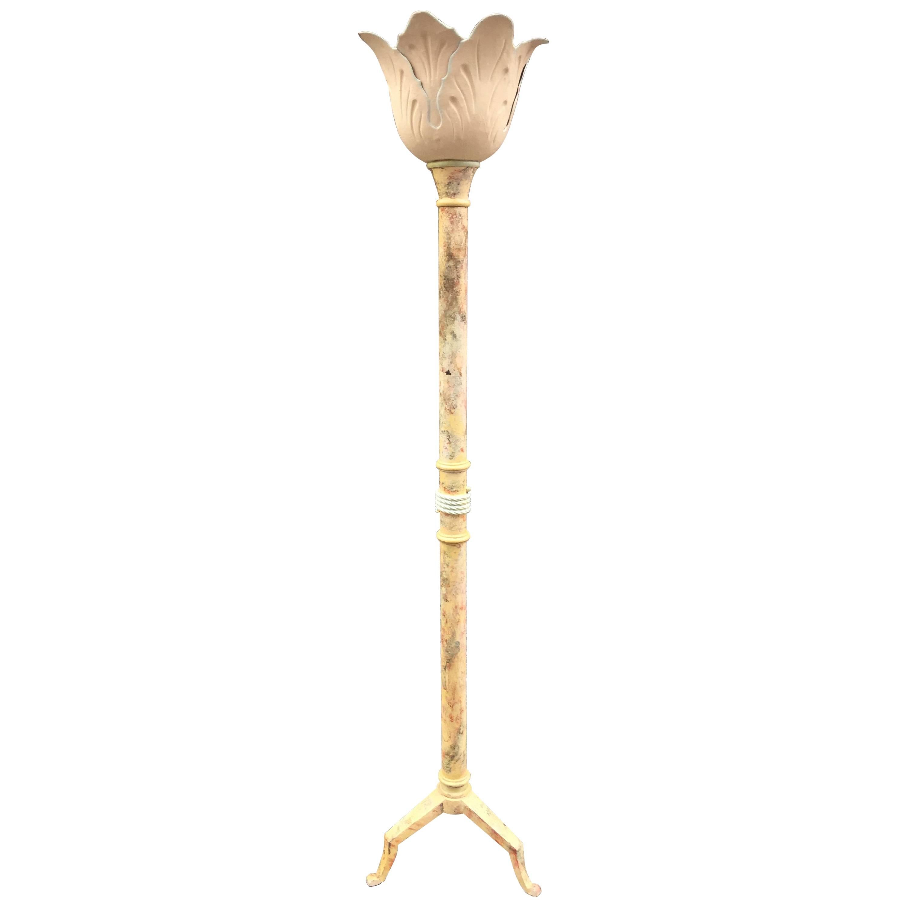 Neobaroque Art Deco Floor Lamp in Cast Iron and Lacquered Metal, circa 1940 For Sale