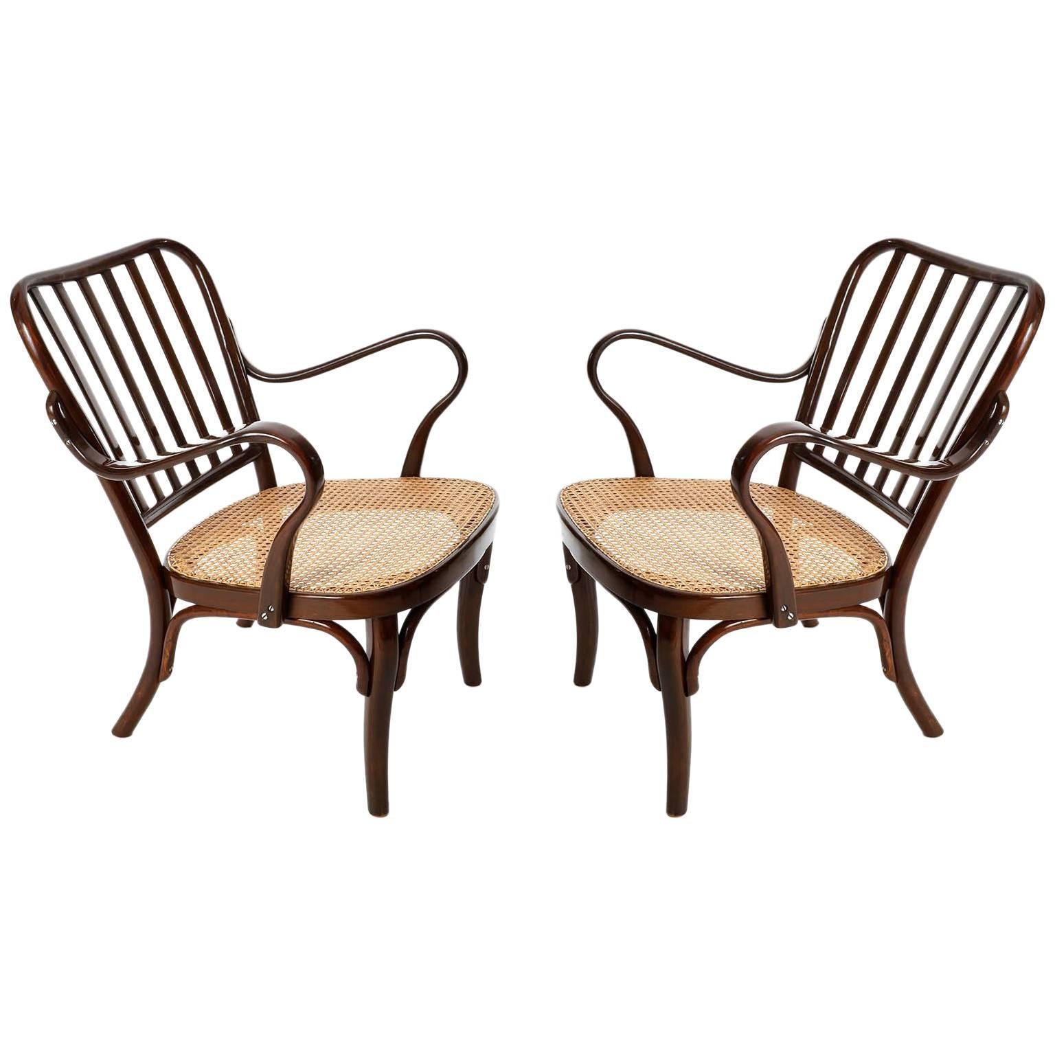 Pair of Josef Frank Armchairs A 752, Wood Cane, Thonet, Austria, 1930s