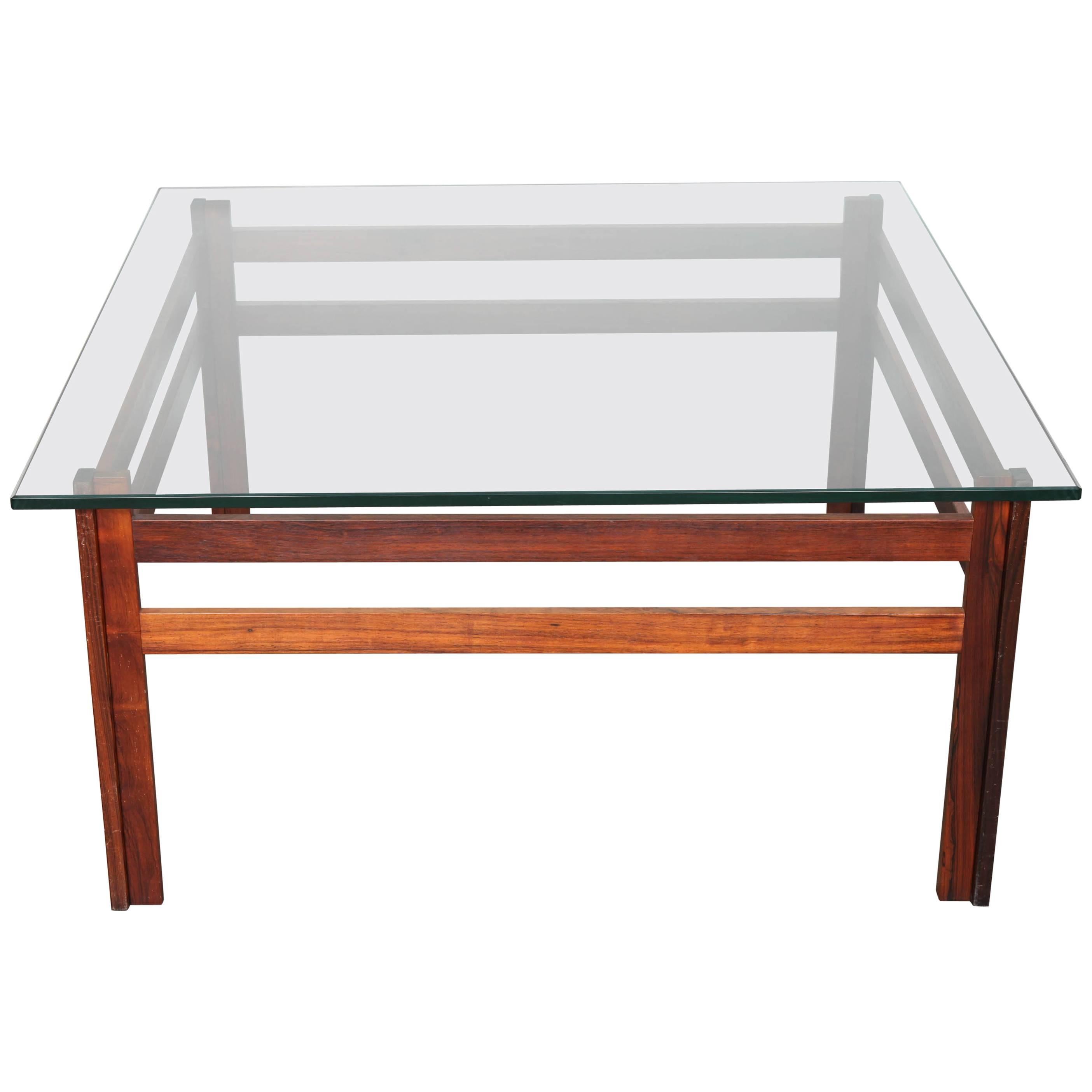 Mid-Century, Swedish, Rosewood Frame Coffee Table with Glass Top, Square
