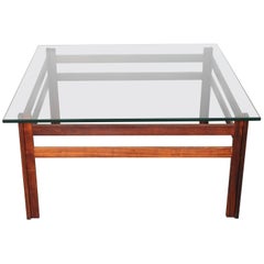 Mid-Century, Swedish, Rosewood Frame Coffee Table with Glass Top, Square