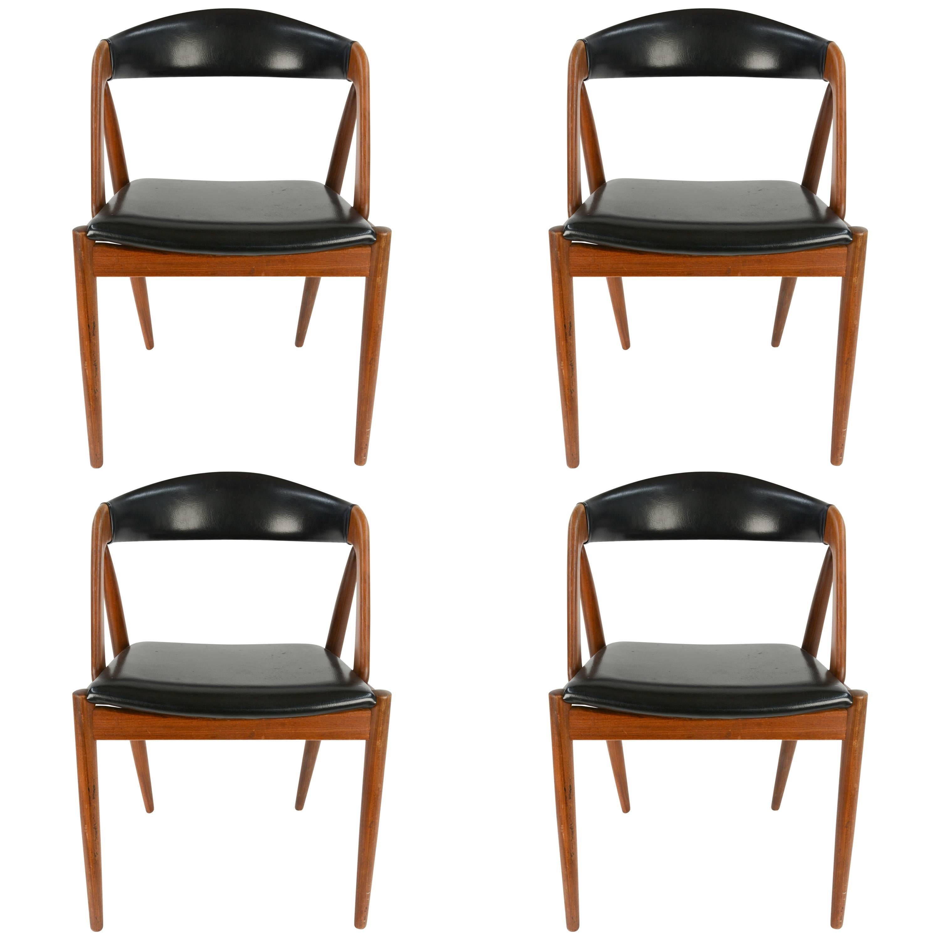 Set of Four Kai Kristiansen Model 31 Teak Dining Chairs with Leatherette
