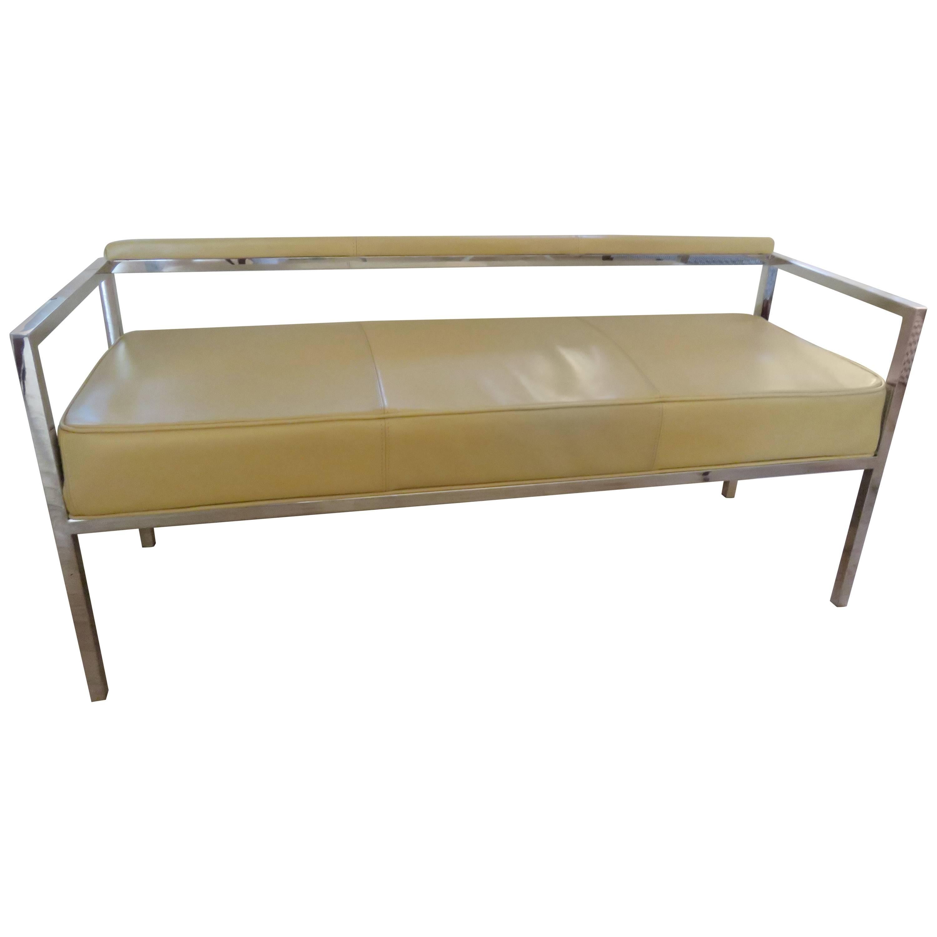 Leather and Chrome Bench-Settee