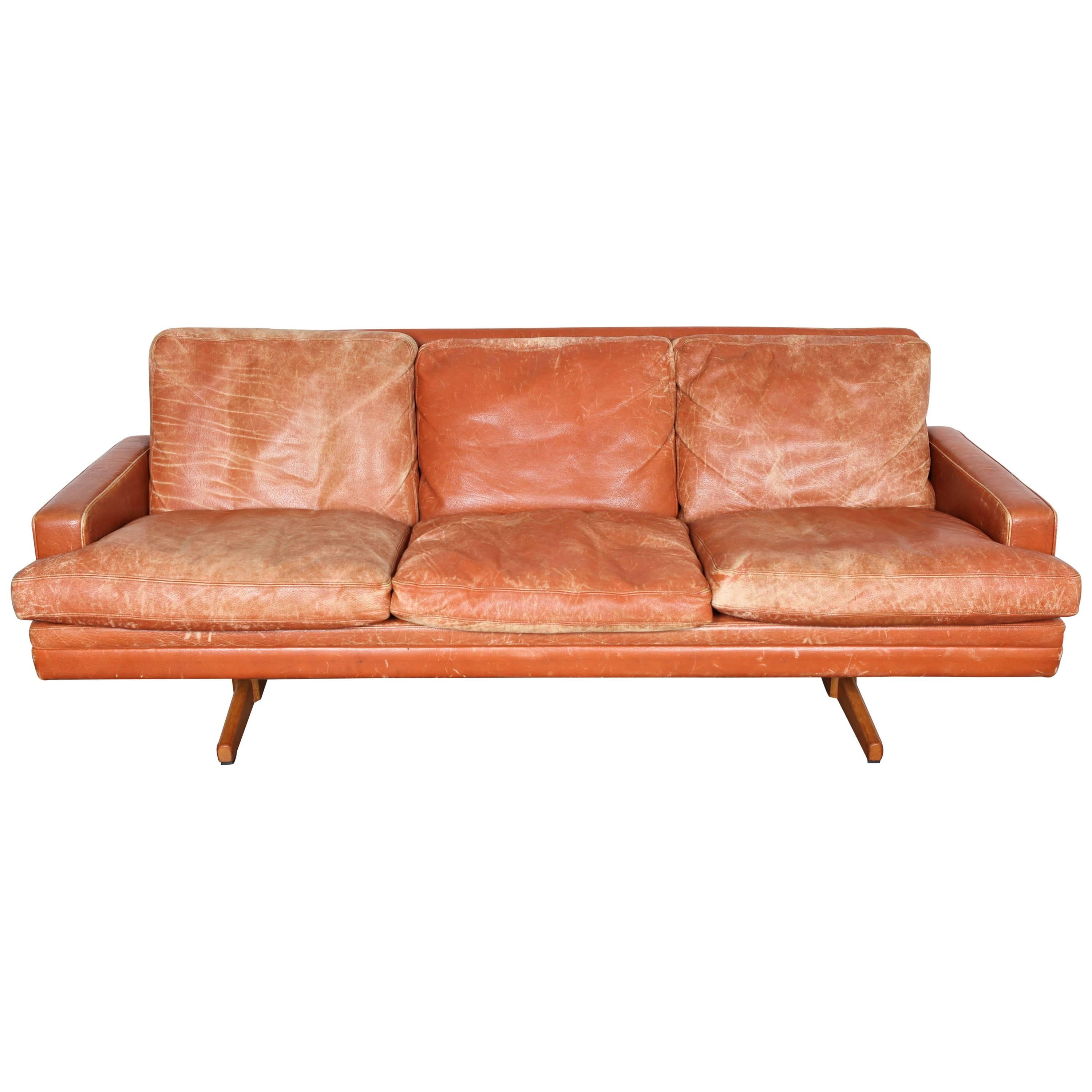 Norwegian Mid-Century Modern Burnt-Orange Leather Sofa by Fredrik Kayser