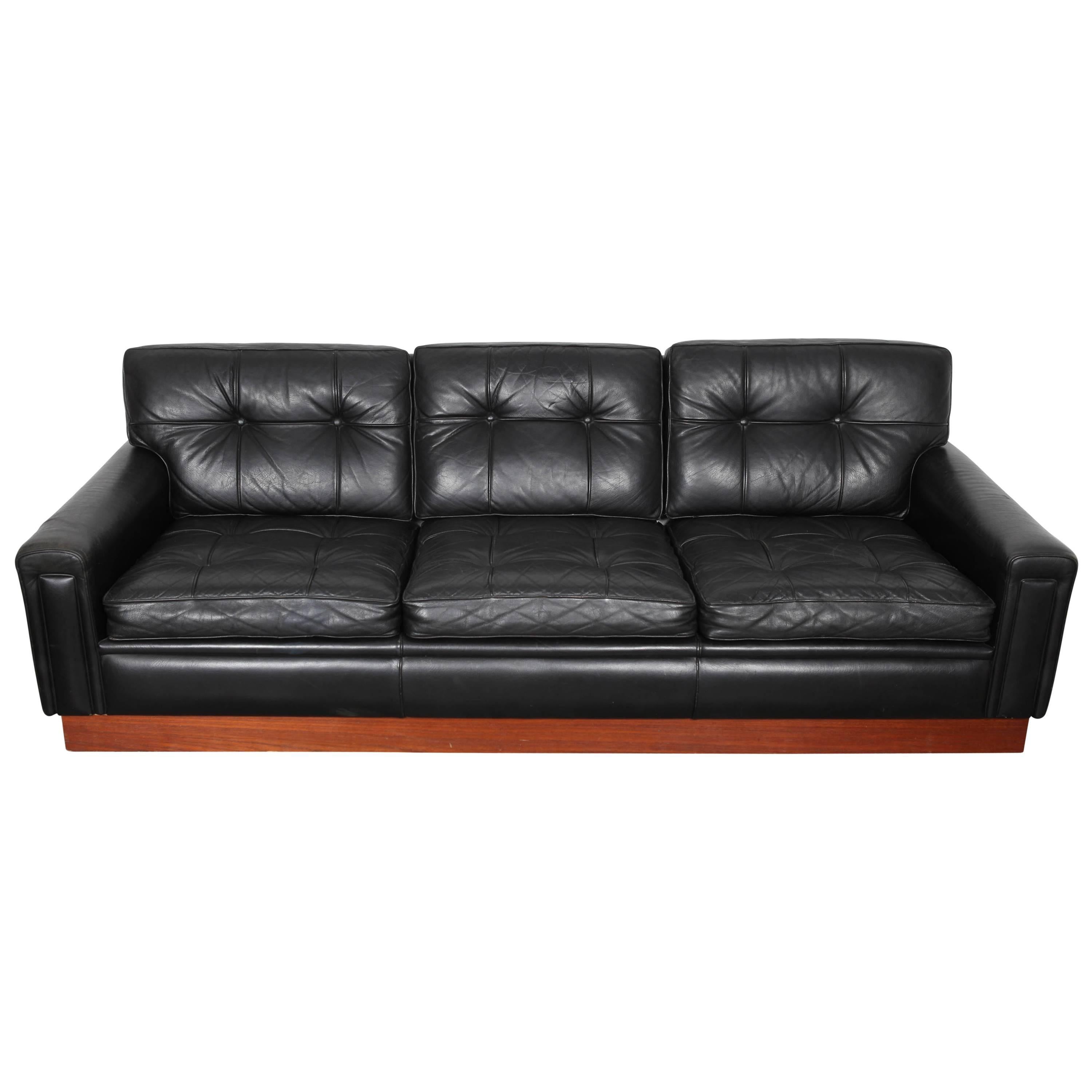Swedish Mid-Century Modern Black Leather Sofa by Arne Norell
