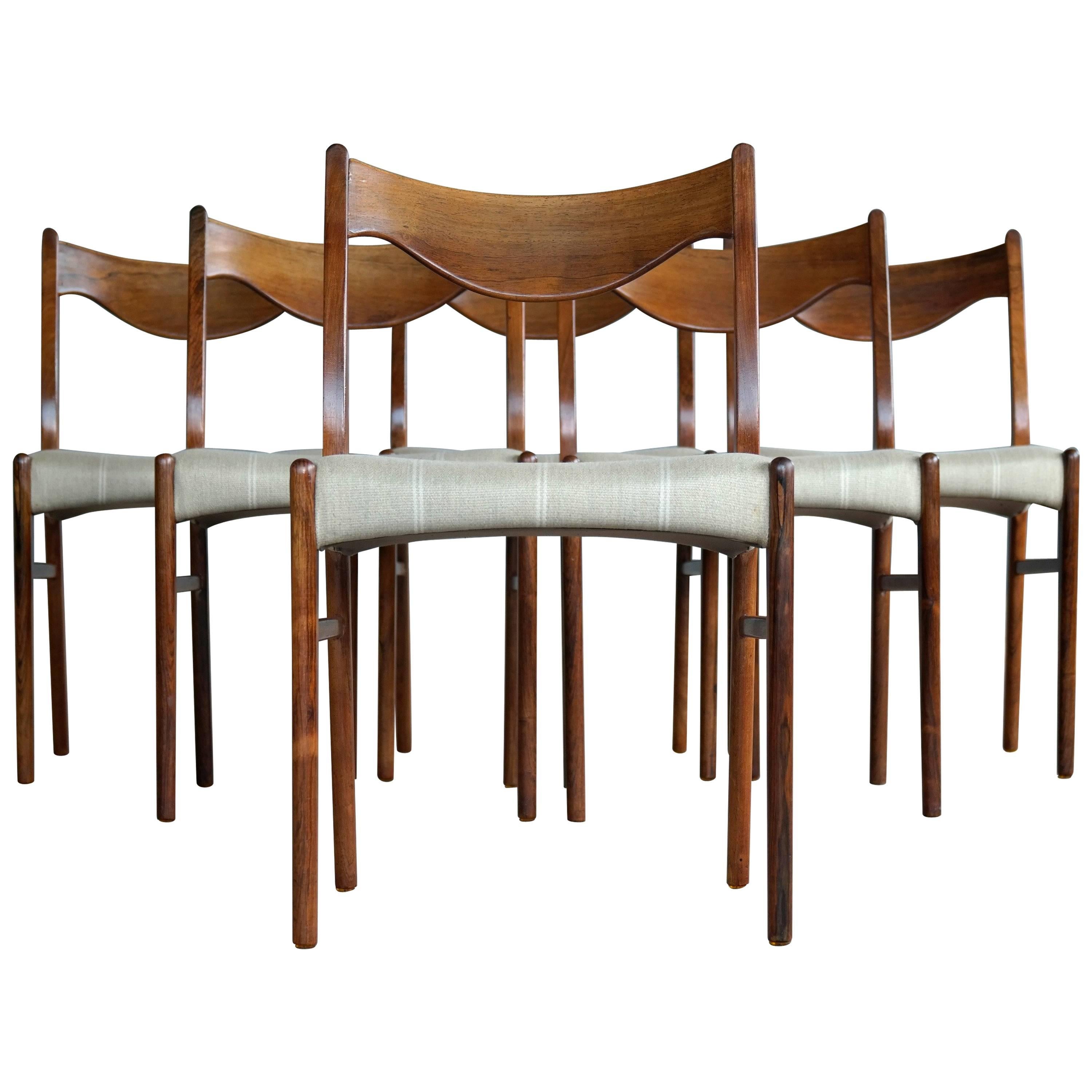 Arne Wahl Iversen Set of Six Rosewood Dining Chairs for Glyngøre Møbler, Denmark