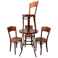 Depression Era Bentwood Cafe Bistro Table and Four Chairs