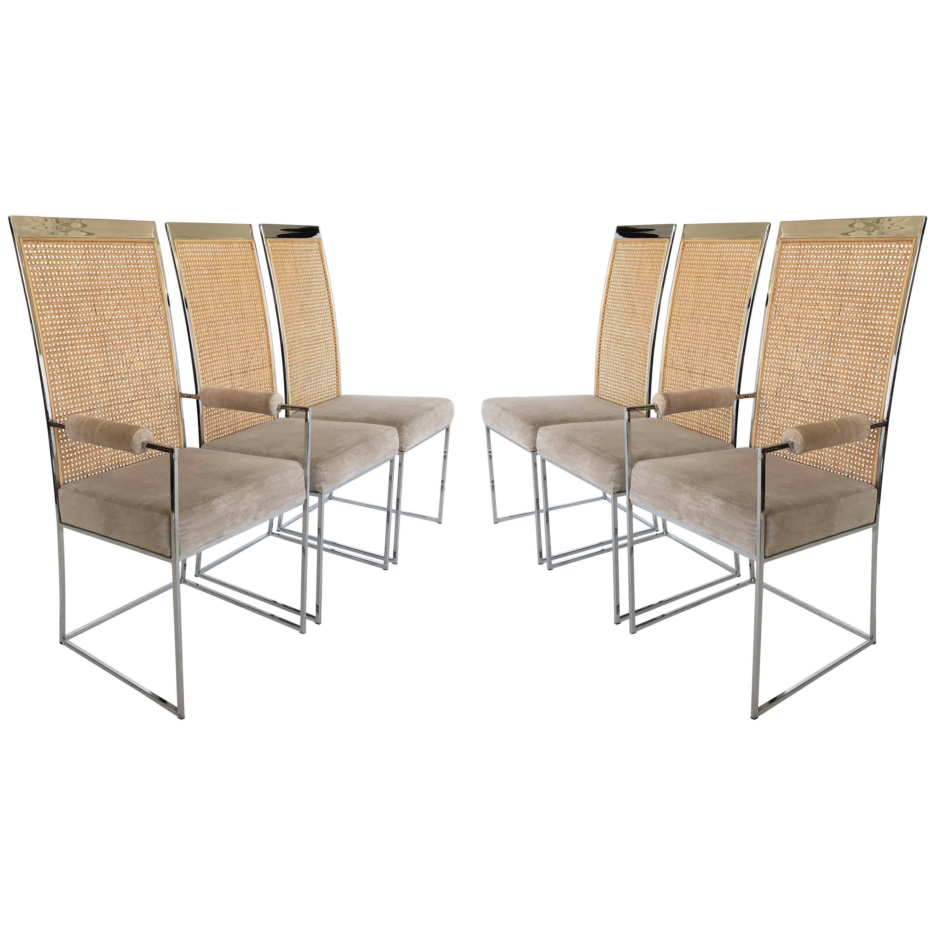 Set of Six High Back Cane Dining Chairs by Milo Baughman for Thayer