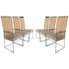 Set of Six High Back Cane Dining Chairs by Milo Baughman for Thayer Coggin
